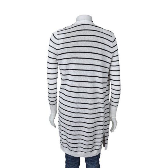 Halogen Linen Blend Long Cardigan Sweater Striped White Black Size XS - Picture 7 of 9